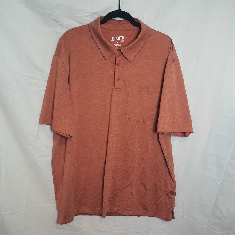 Duluth Trading Co Mens XL Polo Shirt Short Sleeve Pocket Orange Work Comfort Top
